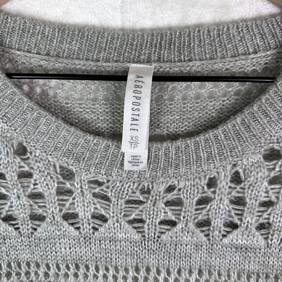 Aeropostale Women's XS Knit Gray Sweater Intricate Open-knit Crochet Design - Picture 6 of 13